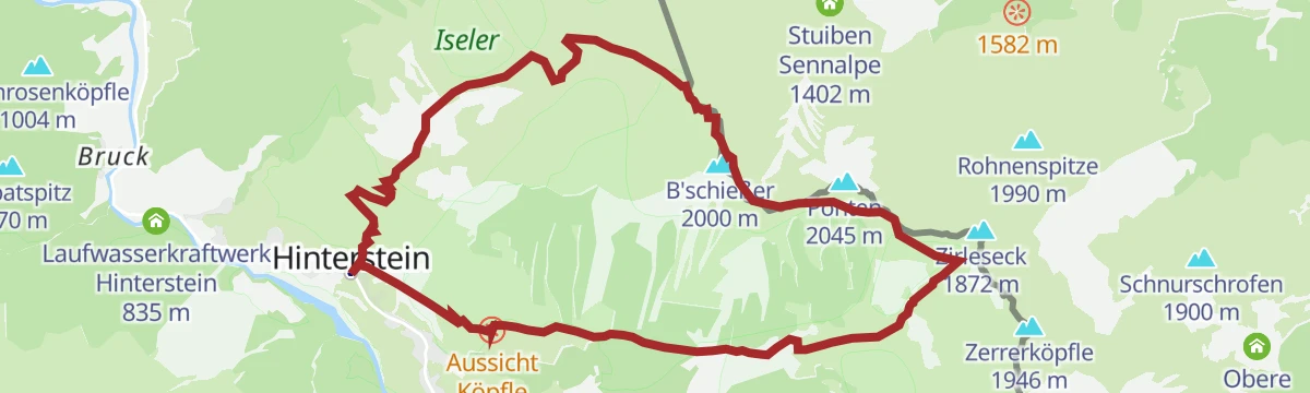 Route map: Von Hinterstein über Bscheißer und Ponten zur Willersalpe